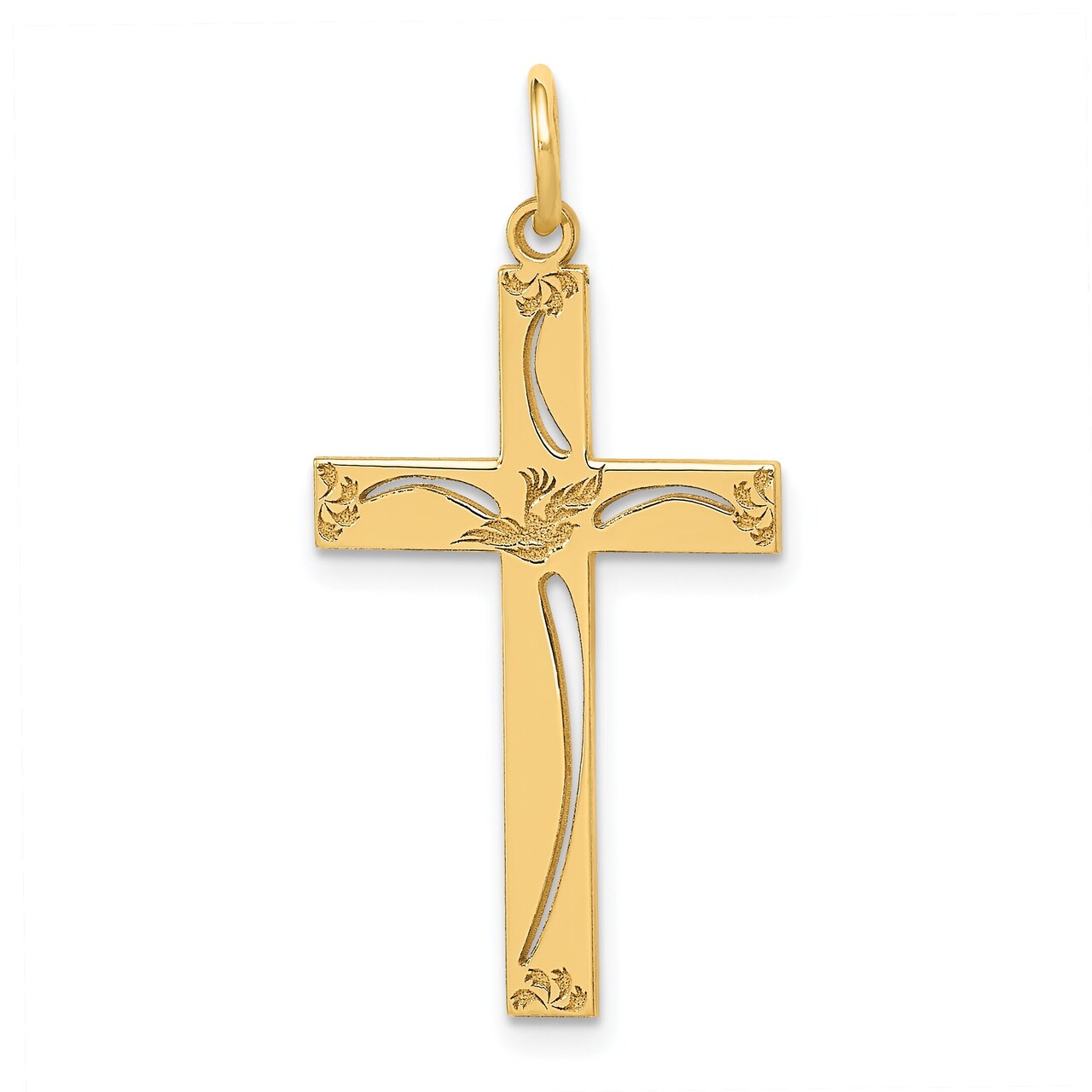 14K Gold Laser Designed Cross Pendant Charm Jewelry 31 x 17mm